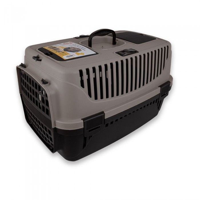 Irak Plast пластиковая переноска для кошек и собак до 8 кг (серо-черная)