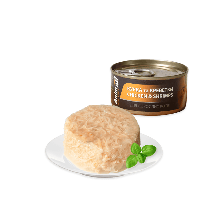AnimAll вологий корм для котів з куркою та креветками в ніжному желе 85 г