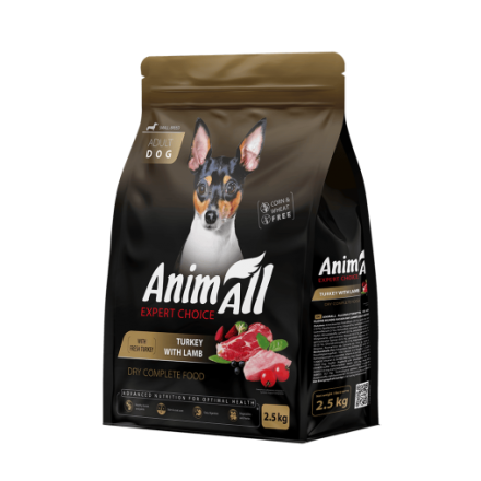 AnimAll сухий корм для дорослих собак малих порід зі свіжою індичкою та ягням 2,5 кг