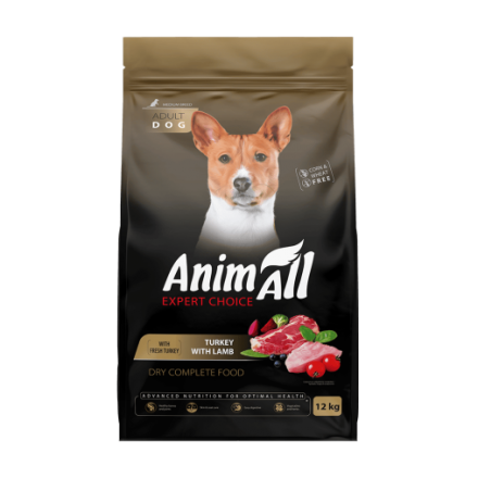 AnimAll сухий корм для дорослих собак середніх порід зі свіжою індичкою та ягням 12 кг
