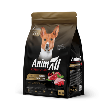 AnimAll сухий корм для дорослих собак середніх порід зі свіжою індичкою та ягням 2,5 кг