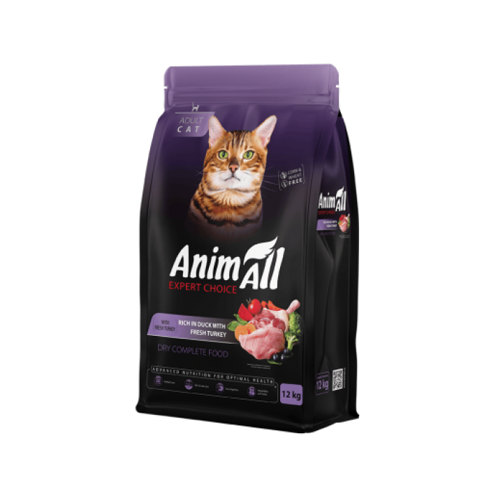 AnimAll сухий корм для дорослих котів зі свіжою індичкою та качкою 12 кг