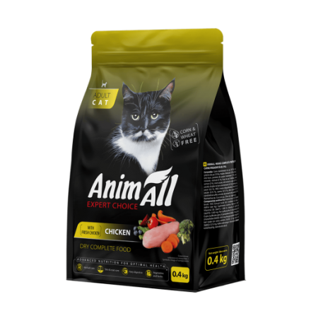 AnimAll сухой корм для взрослых кошек со свежей курицей 0,4 кг