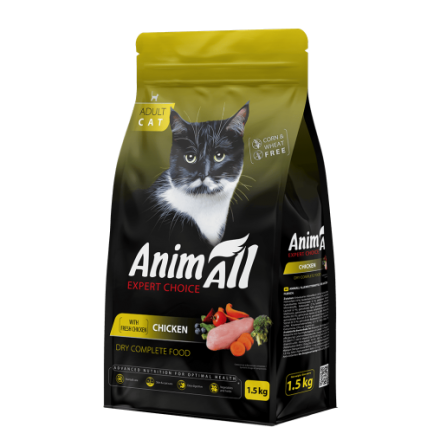 AnimAll сухой корм для взрослых кошек со свежей курицей 1,5 кг