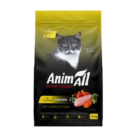 AnimAll сухой корм для взрослых кошек со свежей курицей 12 кг