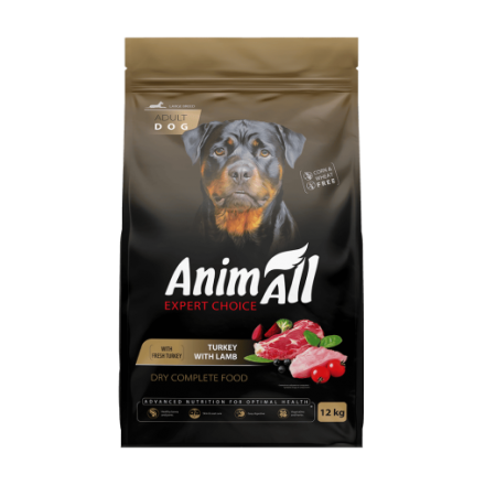 AnimAll сухий корм для дорослих собак великих порід зі свіжою індичкою та ягням 12 кг