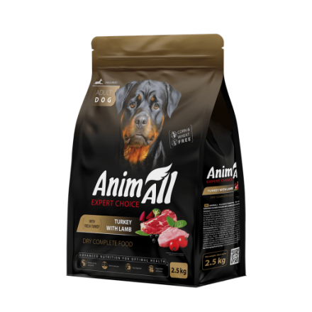 AnimAll сухий корм для дорослих собак великих порід зі свіжою індичкою та ягням 2,5 кг