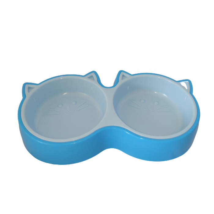 AnimAll двойная пластиковая миска для кошек (голубая) L 2х350 мл
