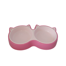 AnimAll двойная пластиковая миска для кошек (розовая) S 2х200 мл