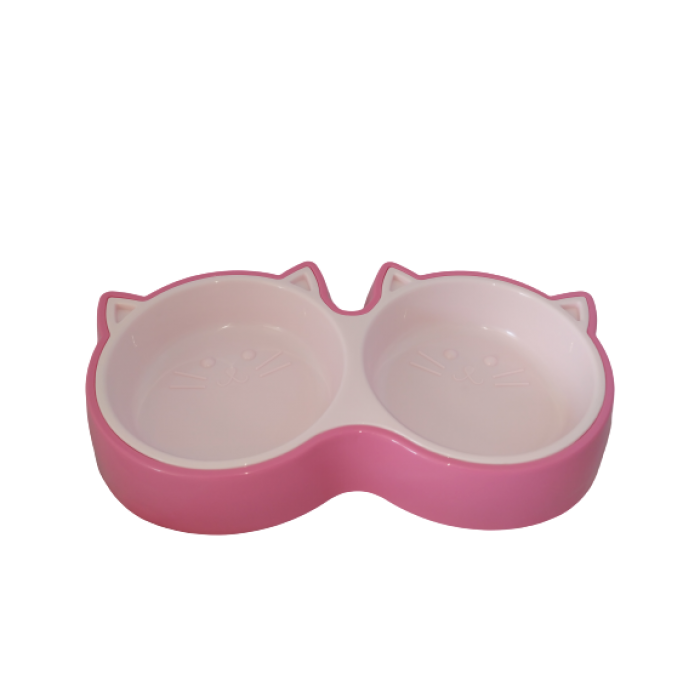 AnimAll двойная пластиковая миска для кошек (розовая) S 2х200 мл