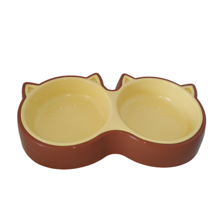 AnimAll двойная пластиковая миска для кошек (коричневая) S 2х200 мл