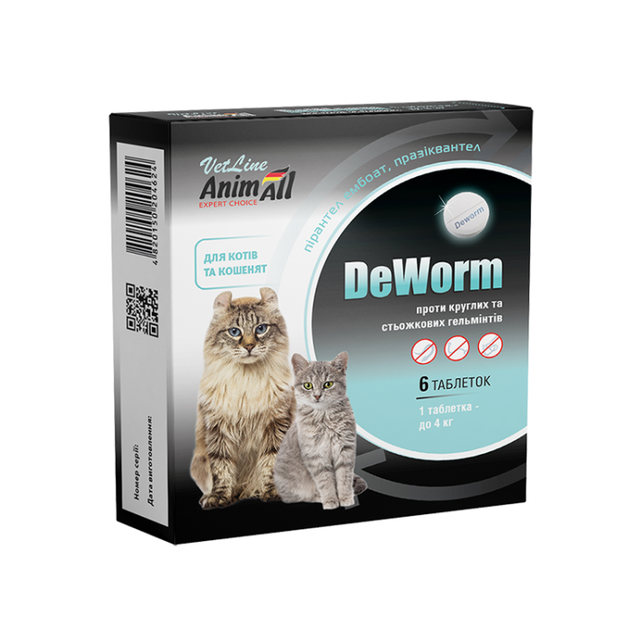 AnimAll VetLine DeWorm антигельминтный препарат для котов и котят (0,5 г × 6 табл.)