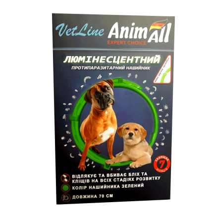 AnimAll VetLine ошейник противопаразитный для собак средних и крупных пород (люминесцентно-зеленый) 70 см