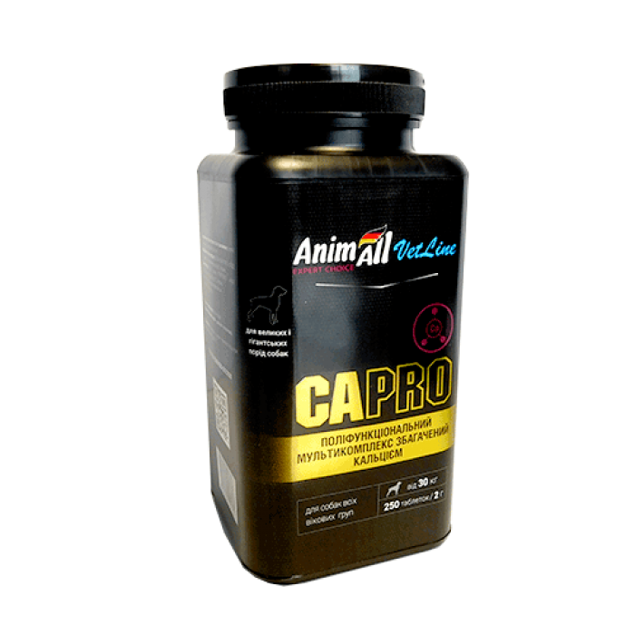 AnimAll VetLine Ca PRO вітаміни для профілактики порушень кальцій-фосфорного балансу у собак великих порід (2 г × 250 табл.)