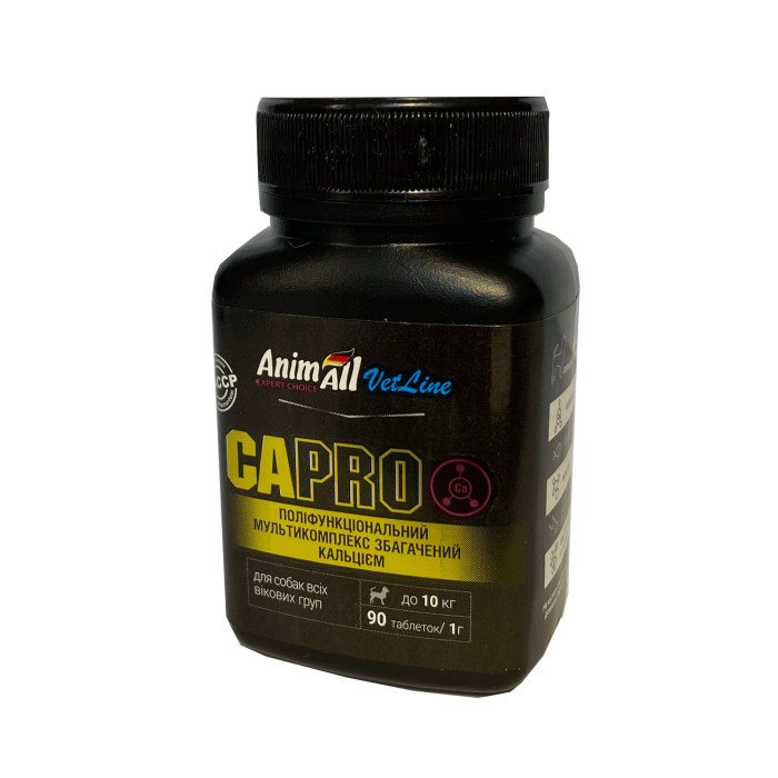 AnimAll VetLine Ca PRO вітаміни для профілактики порушень кальцій-фосфорного балансу у собак маленьких порід (1 г × 90 табл.)