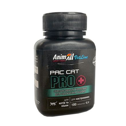 AnimAll VetLine Pac Cat PRO вітаміни для кастрованих котів та кішок (0,5 г × 100 табл.)