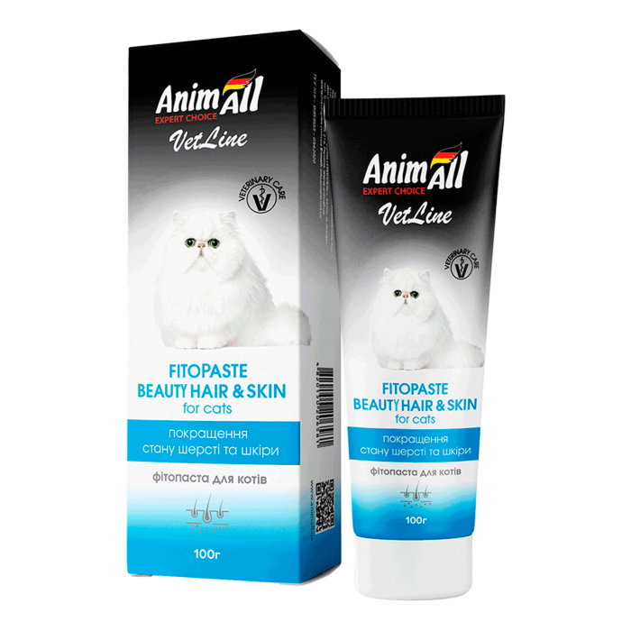 AnimAll VetLine Beauty Hair & Skin фітопаста для покращення стану шерсті та шкіри котів 100 г