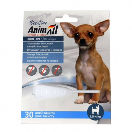AnimAll VetLine Spot-On капли противопаразитарные для собак весом от 1,5 до 4 кг (0,8 мл)
