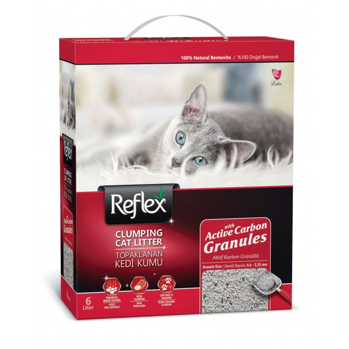 REFLEX (Рефлекс) бентонитовый наполнитель для котов с гранулами активного карбона 6л