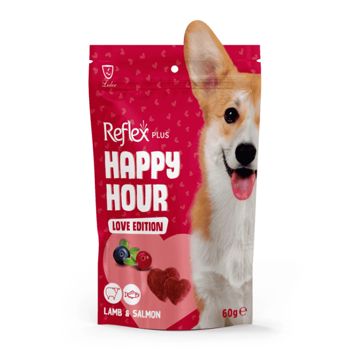 Reflex Plus Happy Hour Love Edition ласощі для собак з ягням та лососем 60г