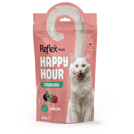 Reflex Plus Happy Hour лакомство для стерилизованных кошек с курицей, голубикой и клюквой 60 г