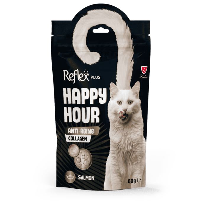 Reflex Plus Happy Hour лакомство для кошек с лососем и коллагеном против старения 60г