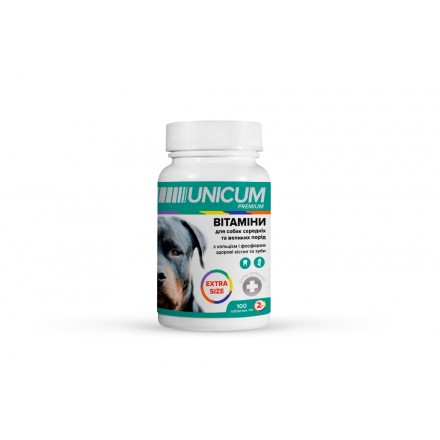 UNICUM PREMIUM EXTRA SIZE витамины для собак средних и больших пород с кальцием и фосфором, здоровые зубы и кости 100 табл.