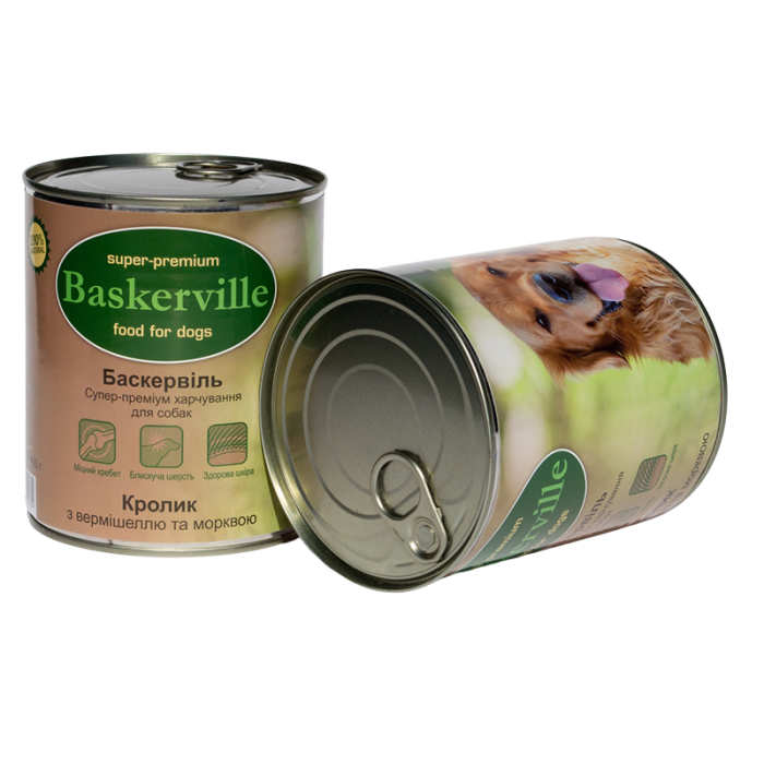 Baskerville Консерви для собак Кролик з лапшою та морквою 800г