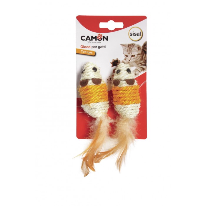 CAMON игрушка для кошек "Мышь с перьями" 2 шт (сизаль)