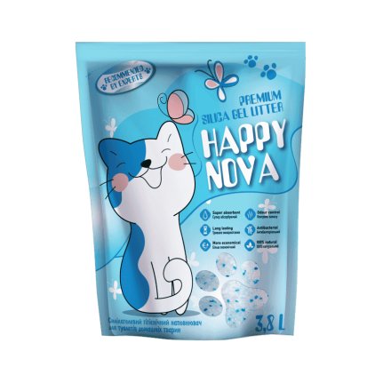 ТМ "Happy Nova" силикагелевый гигиенический наполнитель для туалетов домашних животных 3,8 л