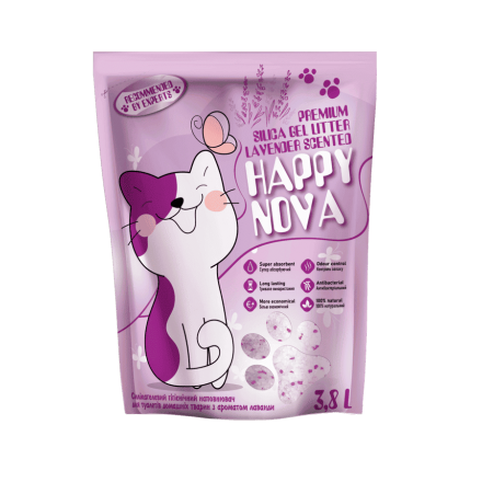 ТМ "Happy Nova" силикагелевый гигиенический наполнитель для туалетов с ароматом лаванды 3,8 л