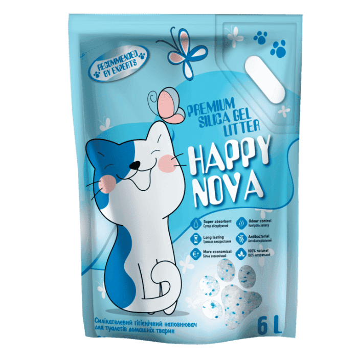 ТМ "Happy Nova" силикагелевый гигиенический наполнитель для туалетов домашних животных 6 л