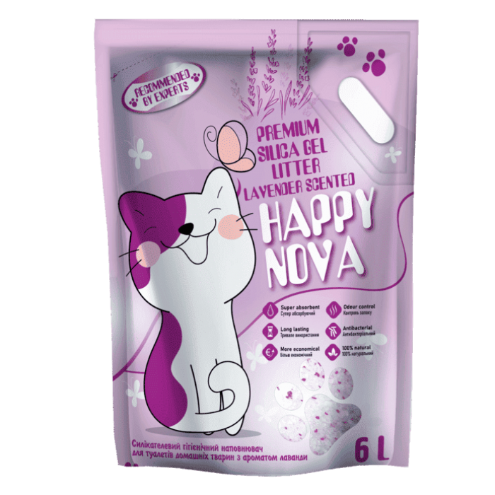 ТМ "Happy Nova" силикагелевый гигиенический наполнитель для туалетов с ароматом лаванды 6 л