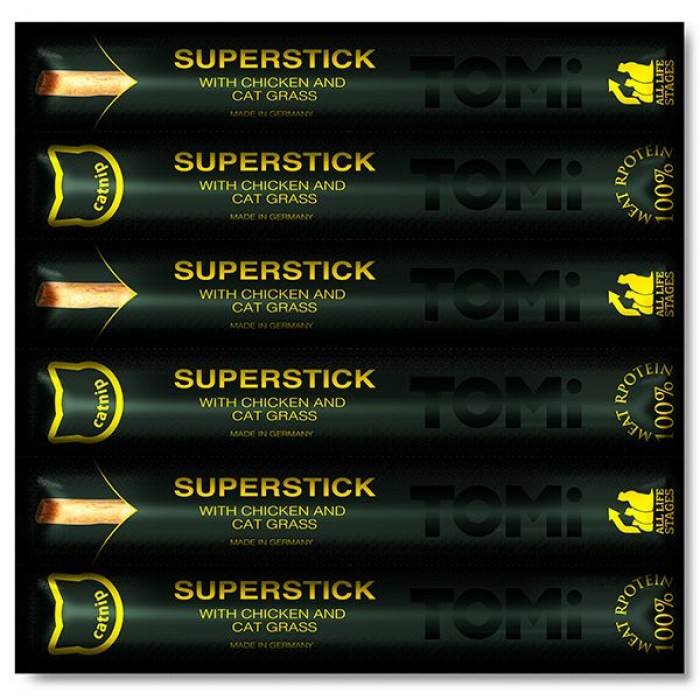 TOMI STICKS CHICKEN & CAT GRASS лакомство для котов с курицей и кошачьей мятой 6шт*5 г