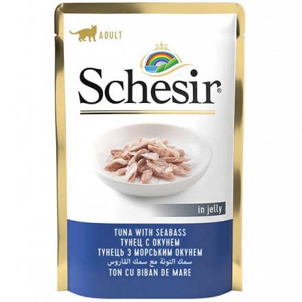 Schesir Tuna with Seabass вологий корм для дорослих котів з тунцем та морським окунем в желе 85 г