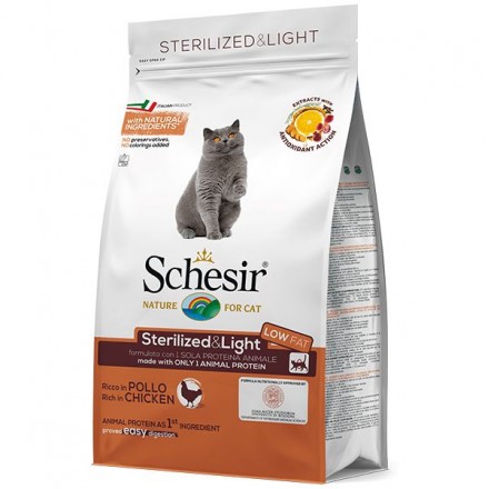 SCHESIR CAT STERILIZED & LIGHT сухой корм для кастрированных и стерелизованных котов с курицей 1,5 кг