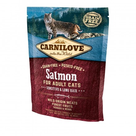 Carnilove Cat Sensitive and Long Hair с лососем для кошек с чувствительным пищеварением 0,4 kg