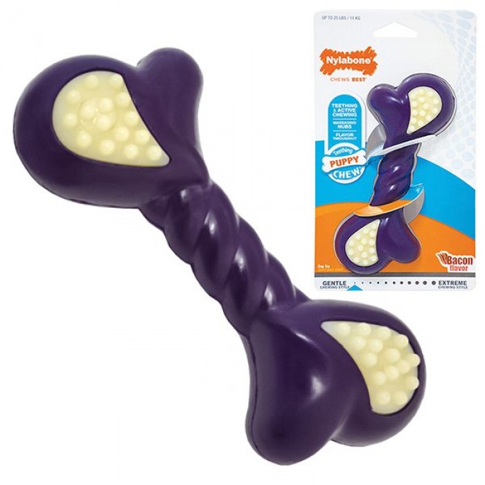Nylabone Puppy Chew Double Action іграшка кістка для цуценят великих порід з ароматом бекону 16см