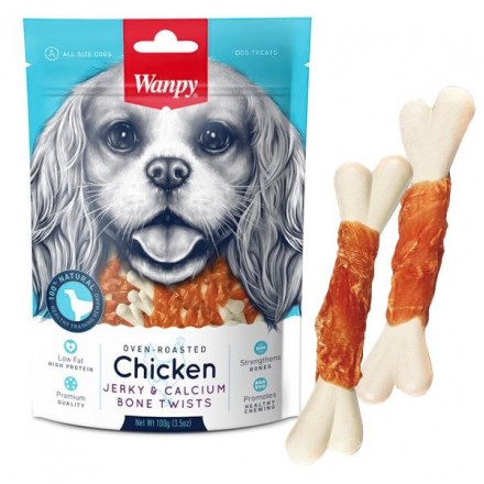 Wanpy Chicken Jerky & Calcium Bone Twists лакомство для собак с курицей и кальцием 100 г