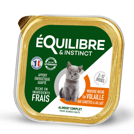 Equilibre & Instinct мусс для котят с мясом птицы, морковью и молоком 85г*14 шт