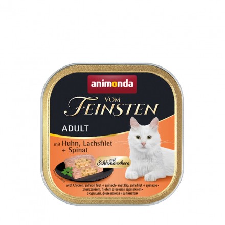 Animonda Vom Feinsten Adult with Chicken, Salmon filet + Spinach влажный корм с курицей, лососем и шпинатом для кошек 100 г