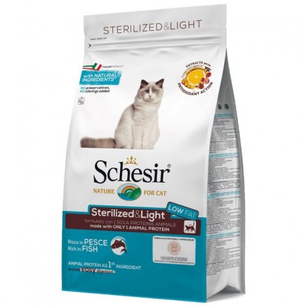 SCHESIR CAT STERILIZED & LIGHT сухой корм для кастрированных и стерелизованных котов с рыбой 1,5 кг