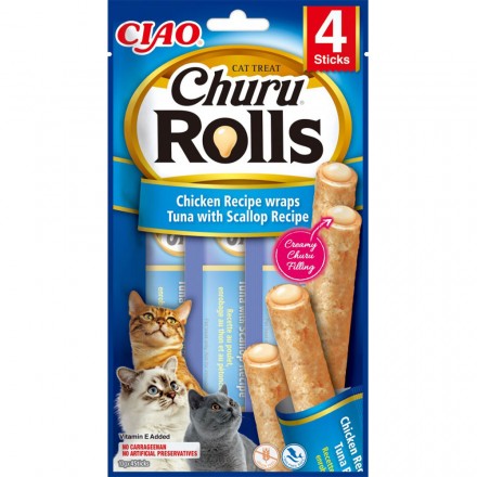 INABA Churu Rolls лакомство с курицей, тунцом и морским гребешком 4 шт*10 г