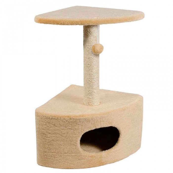 Природа Д11у кігтеточка кутова з будиночком для котів бежева 39x39x65 см
