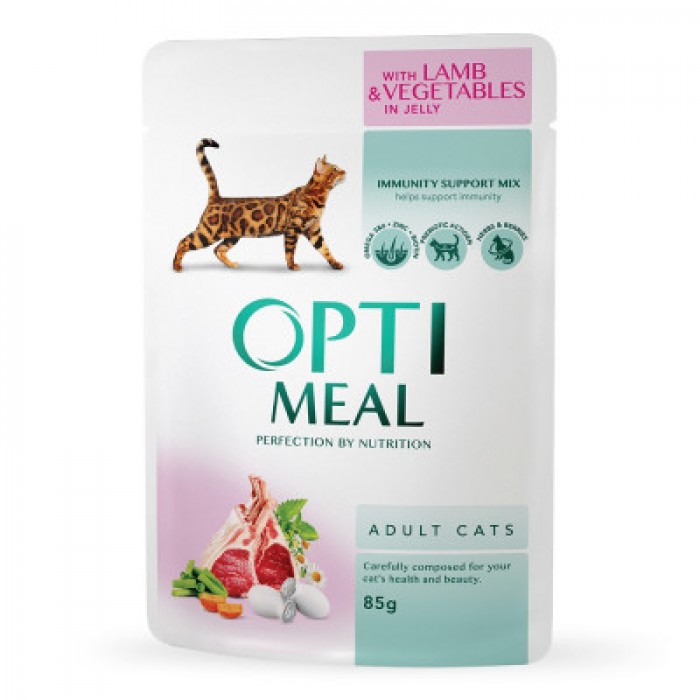 Optimeal Adult Cats влажный корм для котов с ягненком и овощами в желе 85 г