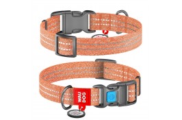 Collar WAUDOG Re-cotton светоотражающий ошейник с QR паспортом для собак (оранжевый) S
