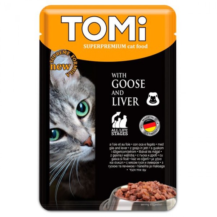 TOMI SUPERPREMIUM GOOSE LIVER влажный корм для котов с гусем и печенью в соусе 100г*20шт