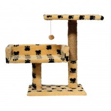 Пухнастики когтеточка для котов с диваном и полкой (джут) бежевая с лапками 30×38×50 см