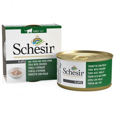 Schesir Tuna Chicken влажный корм для взрослых котов с тунцом и курицей в желе 85 г