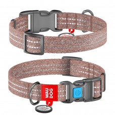 Collar WAUDOG Re-cotton светоотражающий ошейник с QR паспортом для собак (коричневый) S